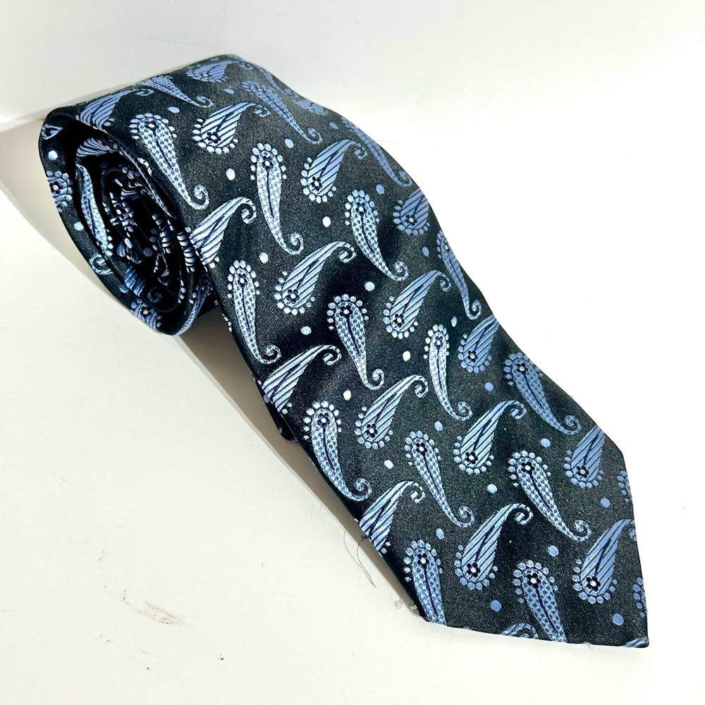 Pavone Necktie Mens Tie Blue Paisley Peacock 100% Silk Italy Classic Dad Father
